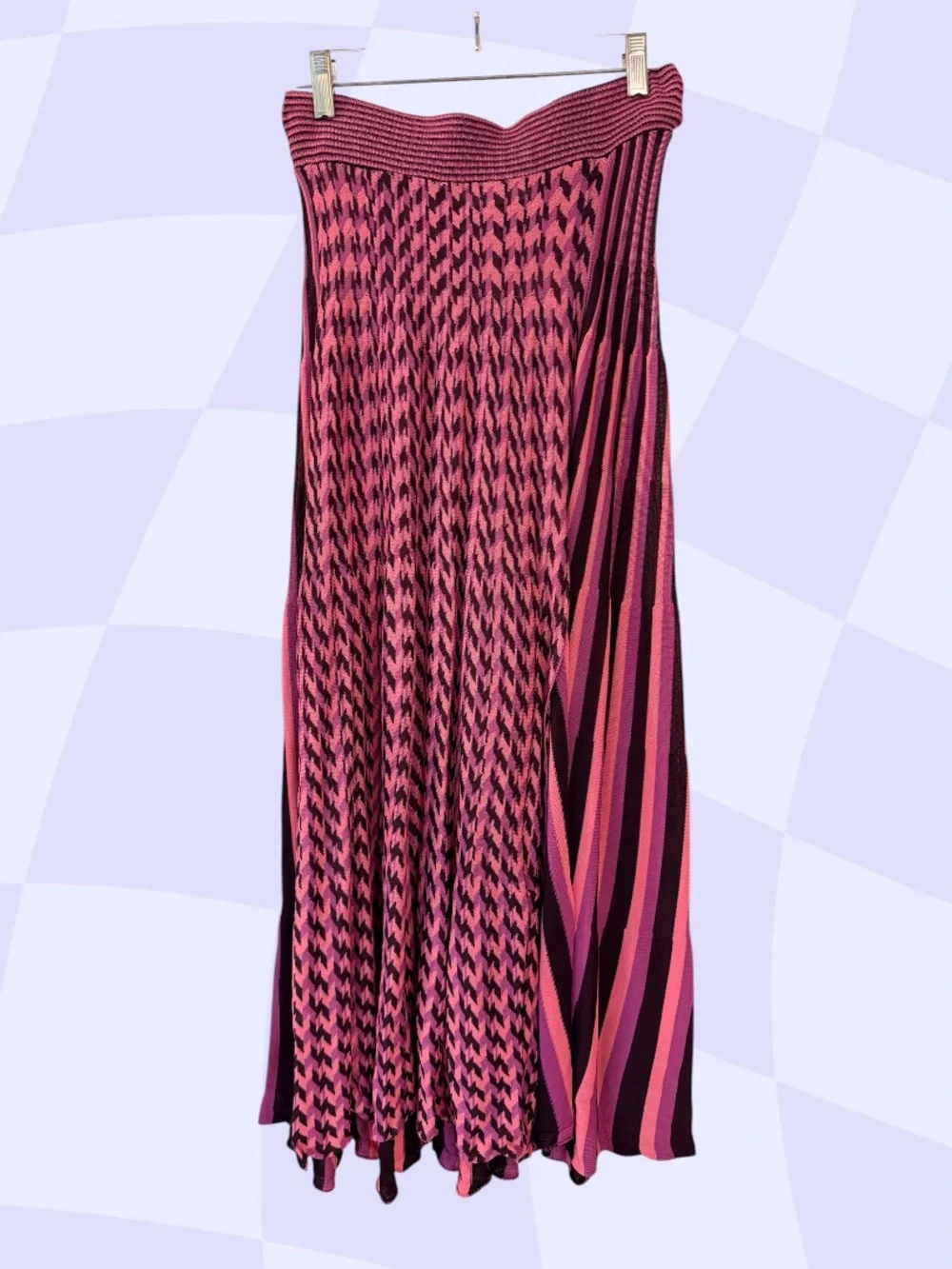 Zara Bold Dynamic Print Pleated Sweater Skirt Pink & Marion Midi Skirt, Sz S - Picture 1 of 14